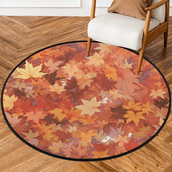 CURLYOOT Round Rug 3ft Thanksgivingfall Maple Leaf Area Rug, Washable Circle Mat Non Slip Floor Carpet Mat, Soft Indoor Rugs for Entryway Living Room Dining Room Bedroom
