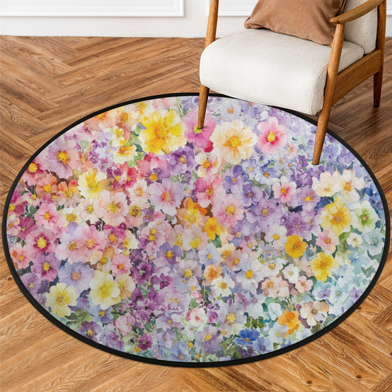 CURLYOOT Round Rug 3ft Flower Area Rug, Washable Circle Mat Non Slip Floor Carpet Mat, Colorful Soft Indoor Rugs for Entryway Living Room Dining Room Bedroom
