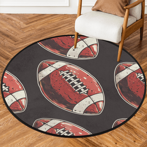 CURLYOOT Round Rug 3ft Football Area Rug, Washable Circle Mat Non Slip Floor Carpet Mat, American Football Soft Indoor Rugs for Entryway Living Room Dining Room Bedroom