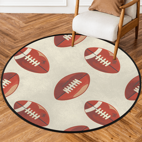CURLYOOT Round Rug 3ft Football Area Rug, Washable Circle Mat Non Slip Floor Carpet Mat, Soft Indoor Rugs for Entryway Living Room Dining Room Bedroom