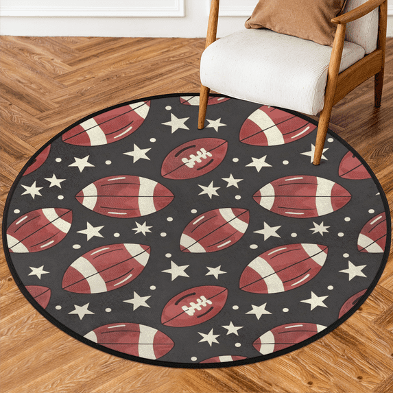 CURLYOOT Round Rug 3ft Football Sports Area Rug, Washable Circle Mat Non Slip Floor Carpet Mat, Soft Indoor Rugs for Entryway Living Room Dining Room Bedroom