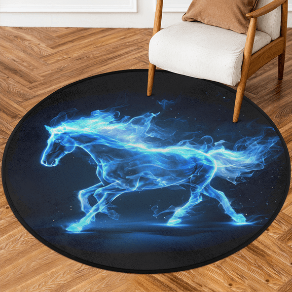 CURLYOOT Round Rug 3ft Galaxy Horse Area Rug, Washable Circle Mat Non Slip Floor Carpet Mat, Soft Indoor Rugs for Entryway Living Room Dining Room Bedroom