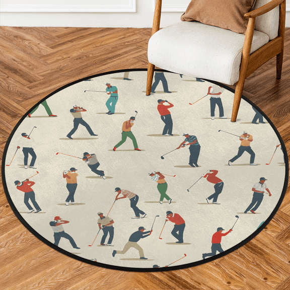CURLYOOT Round Rug 3ft Golf Ball Area Rug, Washable Circle Mat Non Slip Floor Carpet Mat, Sport Golf Soft Indoor Rugs for Entryway Living Room Dining Room Bedroom
