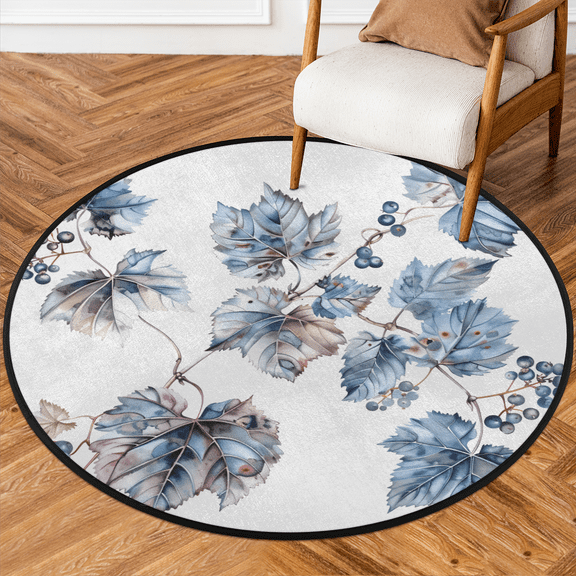 CURLYOOT Round Rug 3ft Grapes Fruit Area Rug, Washable Circle Mat Non Slip Floor Carpet Mat, Grape Leaves Soft Indoor Rugs for Entryway Living Room Dining Room Bedroom