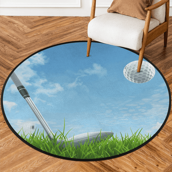 CURLYOOT Round Rug 3ft Area Rug, Washable Circle Mat Golf Non Slip Floor Carpet Mat, Soft Indoor Rugs for Entryway Living Room Dining Room Bedroom