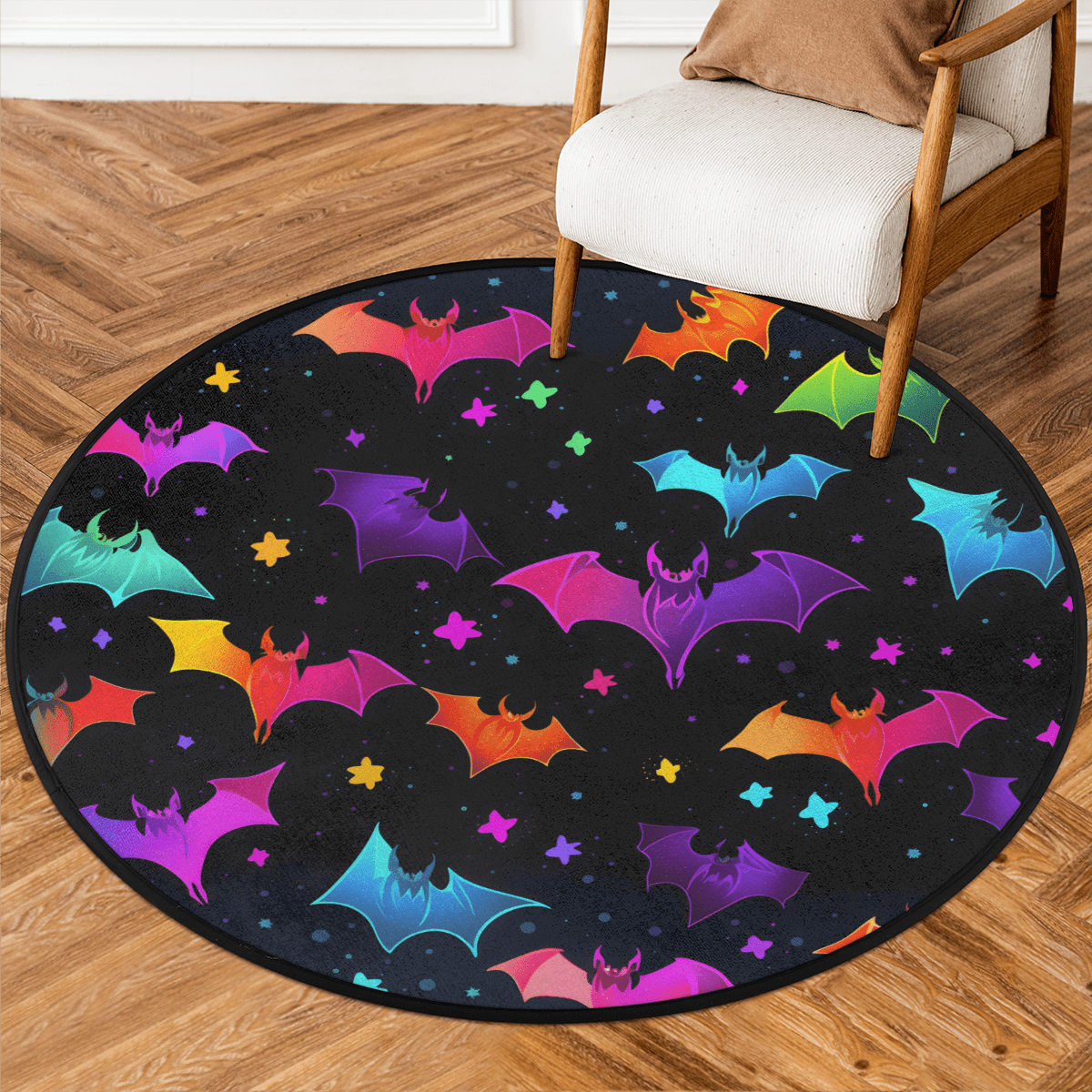 CURLYOOT Round Rug 3ft Halloween Bats Area Rug, Washable Circle Mat Non ...