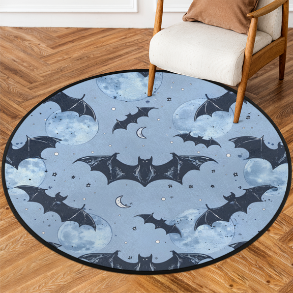 CURLYOOT Round Rug 3ft Halloween Bats Area Rug, Washable Circle Mat Non Slip Floor Carpet Mat, Moon Soft Indoor Rugs for Entryway Living Room Dining Room Bedroom