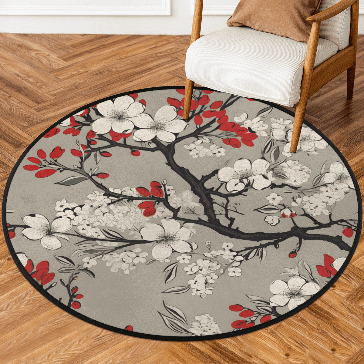 CURLYOOT Round Rug 3ft Japanese Cherry Area Rug, Washable Circle Mat ...