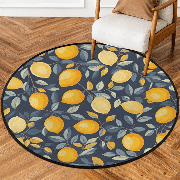 CURLYOOT Round Rug 3ft Lemon Area Rug, Washable Circle Mat Non Slip Floor Carpet Mat, Farmhouse Soft Indoor Rugs for Entryway Living Room Dining Room Bedroom