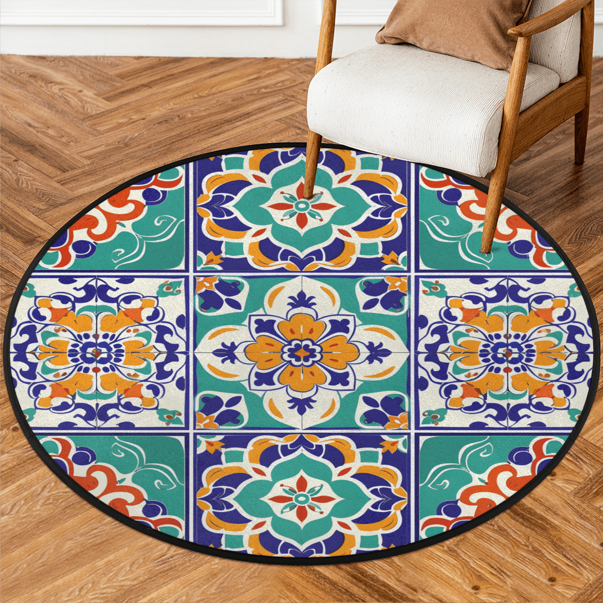 Coloful Mexican Baja Round Rug