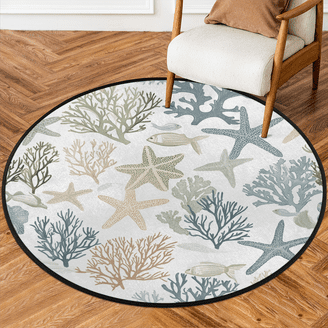 ラグ・カーペット round beach rug Amazon.com: Navy Blue Grey Coastal Round Area Rugs