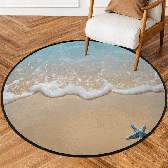 CURLYOOT Round Rug 3ft Nautical Summer Beach Area Rug, Washable Circle Mat Non Slip Floor Carpet Mat, Soft Indoor Rugs for Entryway Living Room Dining Room Bedroom