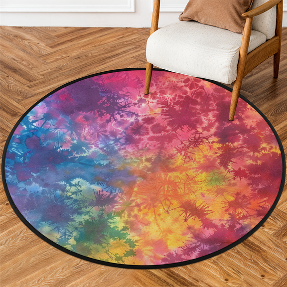 CURLYOOT Round Rug 3ft Rainbow Tie Dye Area Rug, Washable Circle Mat Non Slip Floor Carpet Mat, Tie Dye Soft Indoor Rugs for Entryway Living Room Dining Room Bedroom