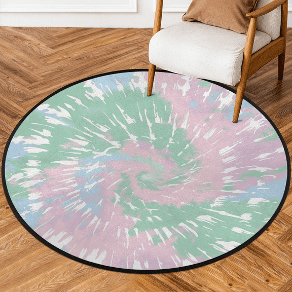 CURLYOOT Round Rug 3ft Rainbow Tie Dye Pattern Area Rug, Washable Circle Mat Non Slip Floor Carpet Mat, Soft Indoor Rugs for Entryway Living Room Dining Room Bedroom