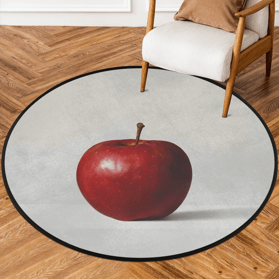 CURLYOOT Round Rug 3ft Red Apples Area Rug, Washable Circle Mat Non Slip Floor Carpet Mat, Fruit Printed Soft Indoor Rugs for Entryway Living Room Dining Room Bedroom