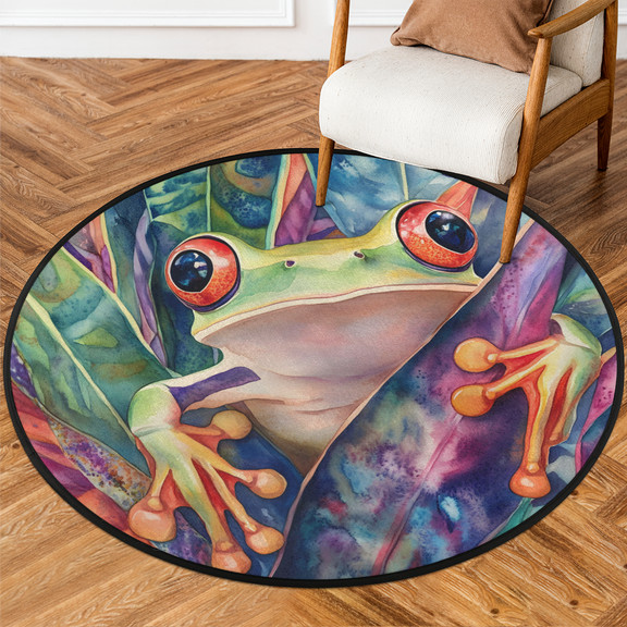 CURLYOOT Round Rug 3ft Red Eyed Tree Frog Animal Jungle Area Rug, Washable Circle Mat Non Slip Floor Carpet Mat, Soft Indoor Rugs for Entryway Living Room Dining Room Bedroom