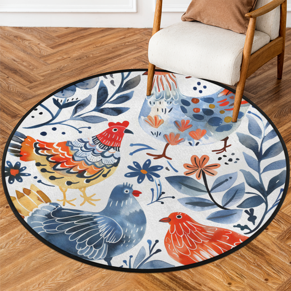 CURLYOOT Round Rug 3ft Rooster Area Rug, Washable Circle Mat Non Slip Floor Carpet Mat, Farm Animal Soft Indoor Rugs for Entryway Living Room Dining Room Bedroom
