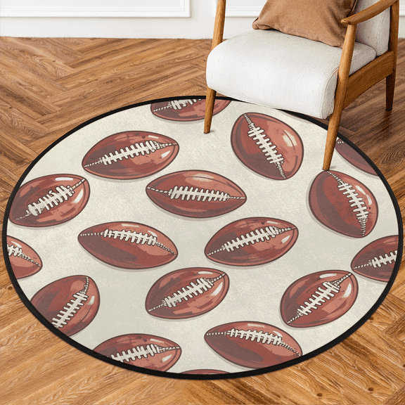 CURLYOOT Round Rug 3ft Rugby Area Rug, Washable Circle Mat Non Slip Floor Carpet Mat, American Football Soft Indoor Rugs for Entryway Living Room Dining Room Bedroom