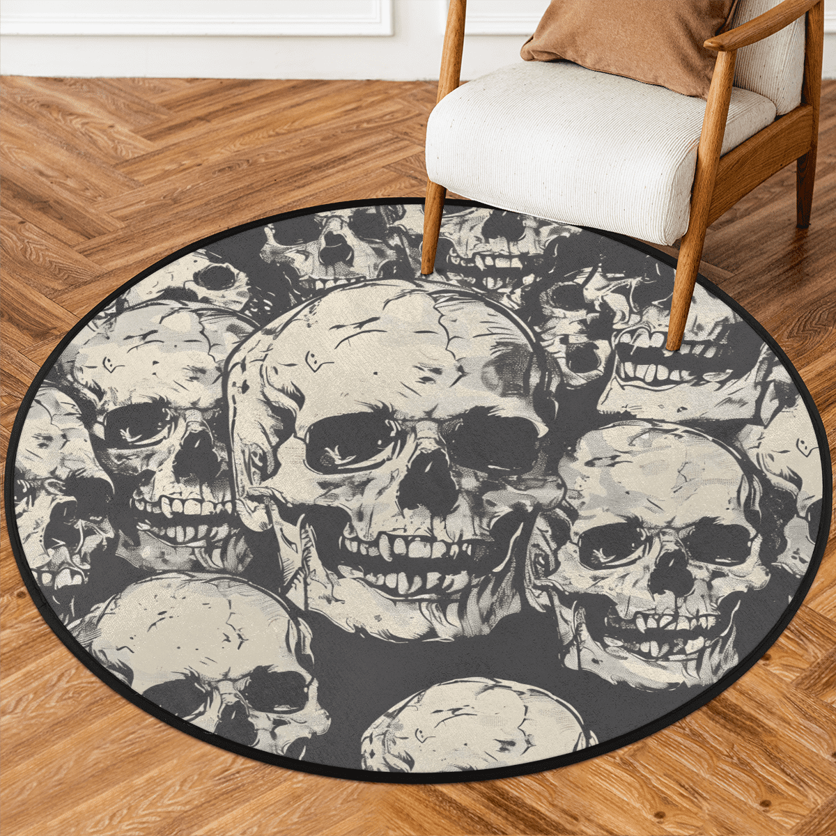 CURLYOOT Round Rug 3ft Skeleton Goth Gothic Skull Area Rug, Washable ...