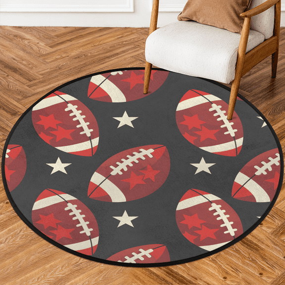 CURLYOOT Round Rug 3ft Sports Rugby Football Area Rug, Washable Circle Mat Non Slip Floor Carpet Mat, Soft Indoor Rugs for Entryway Living Room Dining Room Bedroom