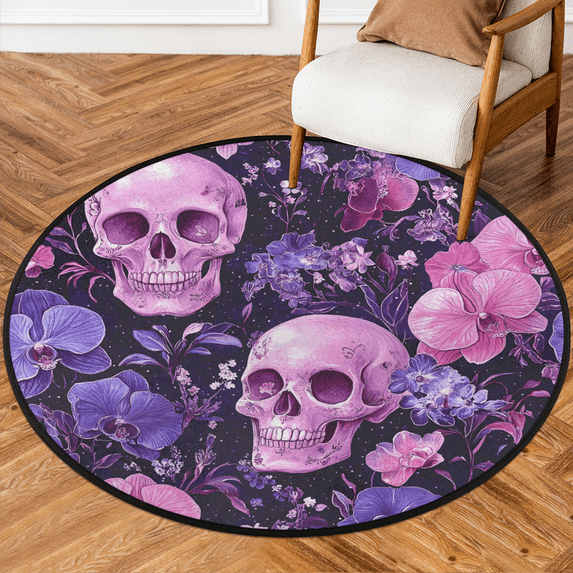 CURLYOOT Round Rug 3ft Sugar Skull Area Rug, Washable Circle Mat Non ...