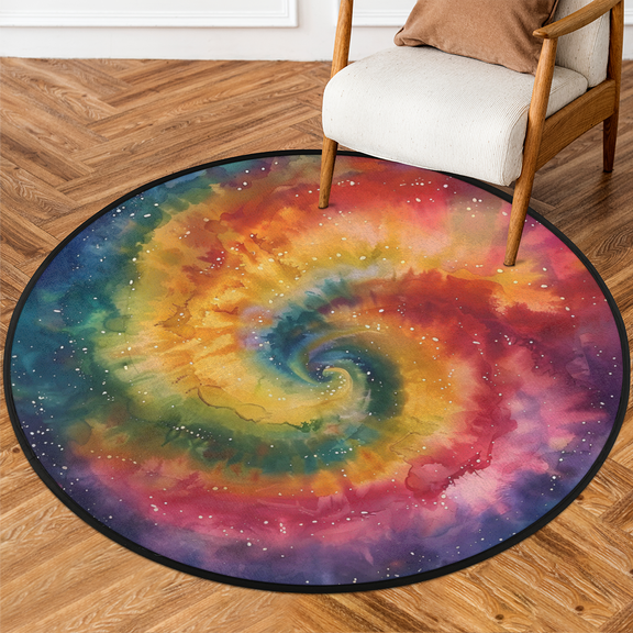 CURLYOOT Round Rug 3ft Tie Dye Area Rug, Washable Circle Mat Non Slip Floor Carpet Mat, Colorful Boho Rainbow Soft Indoor Rugs for Entryway Living Room Dining Room Bedroom