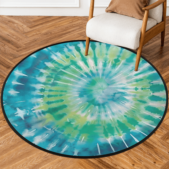 CURLYOOT Round Rug 3ft Tie Dye Color Green Area Rug, Washable Circle Mat Non Slip Floor Carpet Mat, Soft Indoor Rugs for Entryway Living Room Dining Room Bedroom