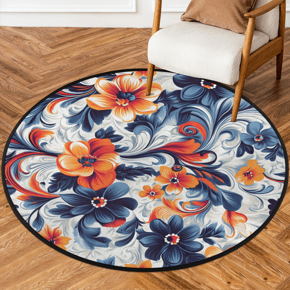 CURLYOOT Round Rug 3ft Vintage Floral Area Rug, Washable Circle Mat Non Slip Floor Carpet Mat, Watercolor Soft Indoor Rugs for Entryway Living Room Dining Room Bedroom