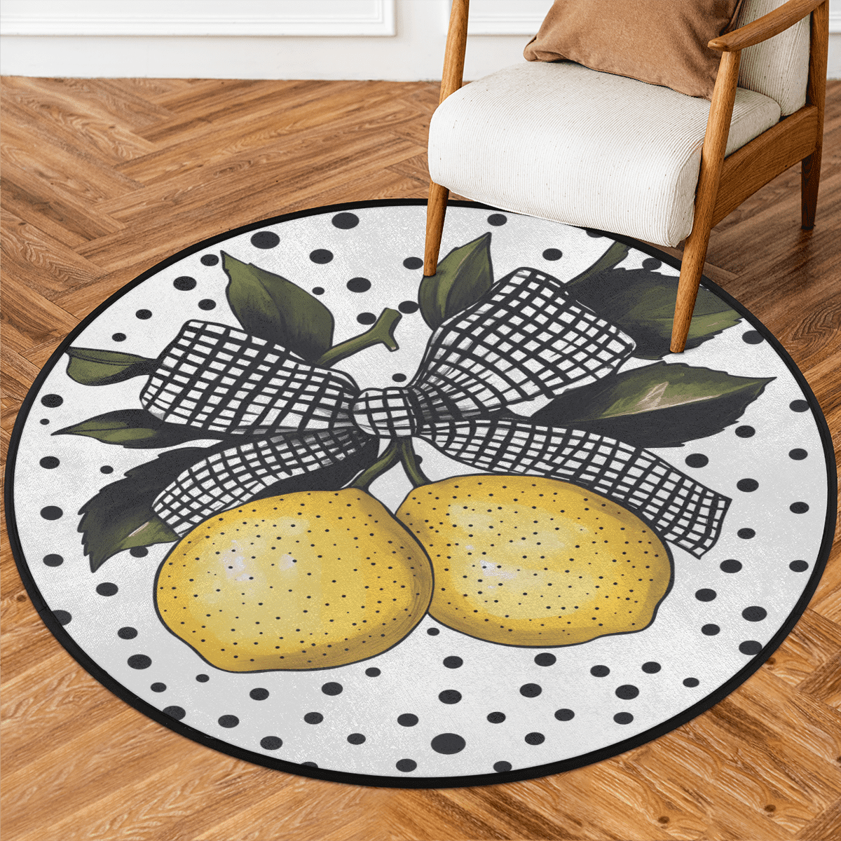 CURLYOOT Round Rug 3ft Watercolor Lemon Fruit Pattern Area Rug ...