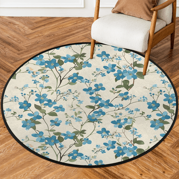 CURLYOOT Round Rug 3ft Wildflowers Summer Area Rug, Washable Circle Mat Non Slip Floor Carpet Mat, Floral Soft Indoor Rugs for Entryway Living Room Dining Room Bedroom