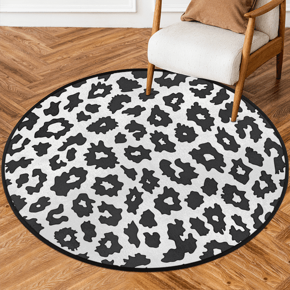 CURLYOOT Round Rug 3ft Wildlife Animal Wild Skin Leopard Print Area Rug, Washable Circle Mat Non Slip Floor Carpet Mat, Soft Indoor Rugs for Entryway Living Room Dining Room Bedroom