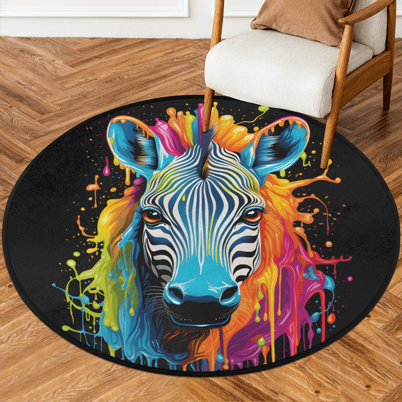 CURLYOOT Round Rug 3ft Zebra Area Rug, Washable Circle Mat Non Slip Floor Carpet Mat, Soft Indoor Rugs for Entryway Living Room Dining Room Bedroom