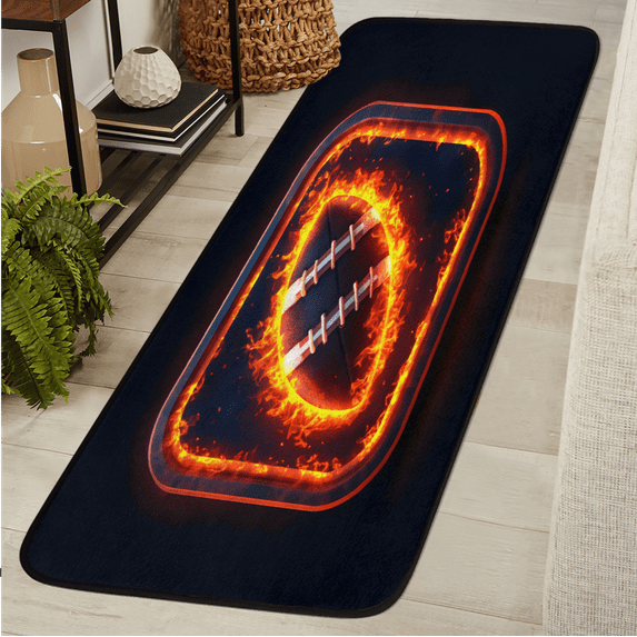 CURLYOOT Rugby Runner Rug 2'x6' Washable Kitchen Runner Rug Indoor Non Slip Laundry Rugs Fire Football Floor Carpet for Hallway Kitchen Entryway Bedroom Living Room