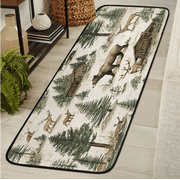CURLYOOT Rustic Cabin Vintage Bear Deer Moose Runner Rug 2x6 Washable Kitchen Runner Rug Indoor Non Slip Laundry Rugs Floor Carpet for Hallway Kitchen Entryway Bedroom Living Room