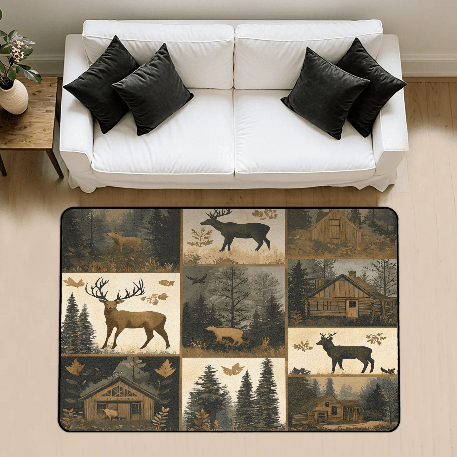 Real Moose Rug CURLYOOT Rustic Cabin Vintage Farmhouse Deer Moose Rug for Living Room ...