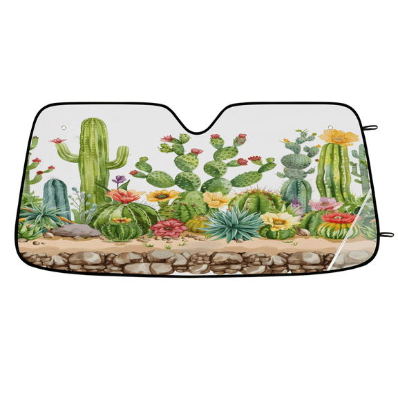 CURLYOOT Rustic Cactus Car Windshield Sun Shade, Foldable Front Window Sunshade Blocks UV Rays, Window Shades for Car SUV Truck, 55 x 27.5 Inch