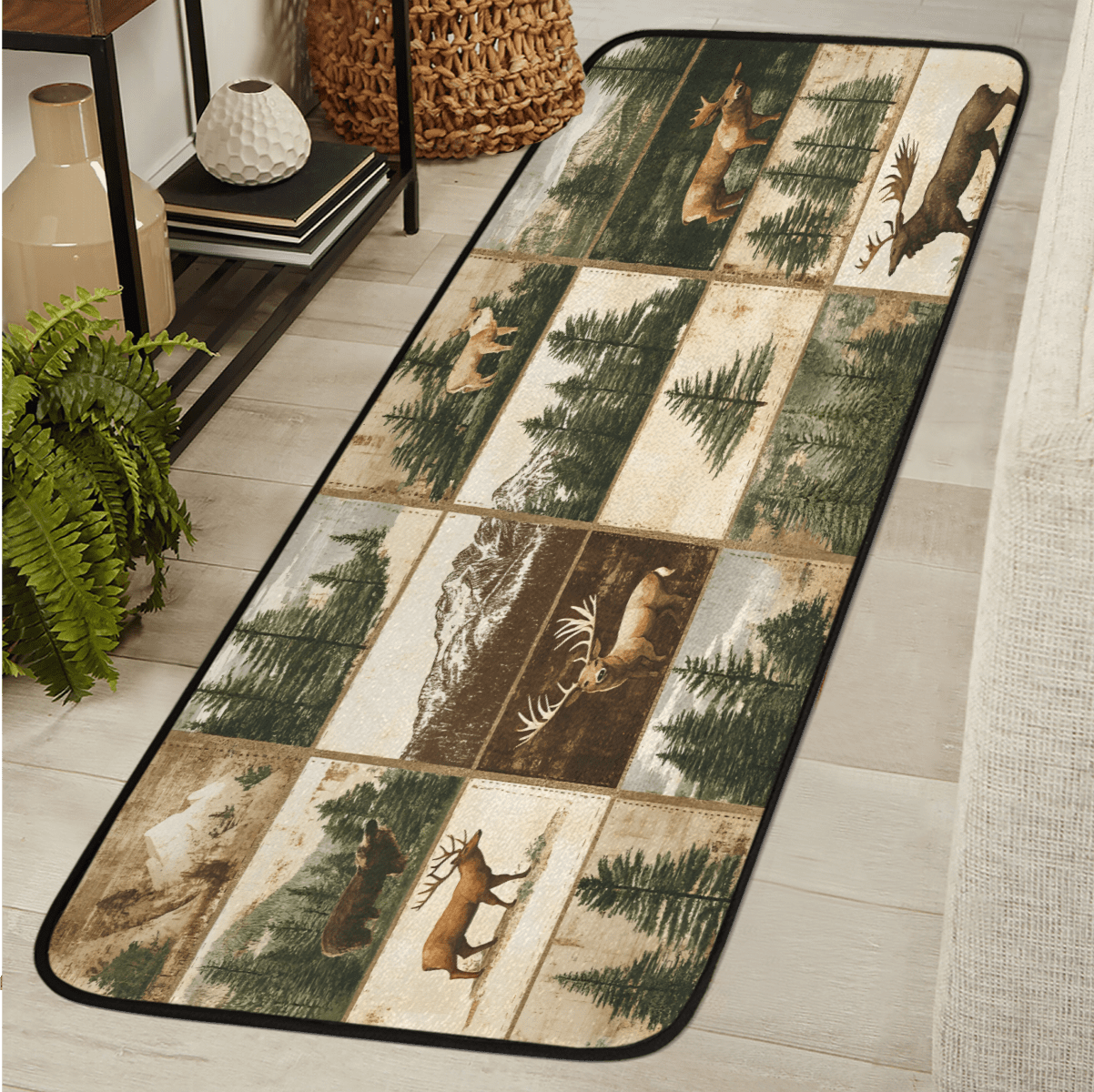 CURLYOOT Rustic Deer Vintage Moose Forest Runner Rug 2'x6' Washable ...
