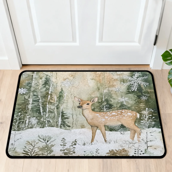 CURLYOOT Rustic Wildlife Deer Forest Door Mat 24" x 36" Absorbent Front Doormat Entrance Mat Non-Slip Washable Welcome Mats Floor Mats for Entryway Indoor Outdoor