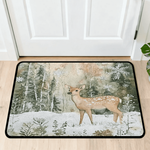 CURLYOOT Rustic Wildlife Deer Forest Front Door Mat, Washable Non-Slip Door Mat, Indoor Outdoor Floor Mats Absorbent Welcome Doormat for Entrance 20" x 30"