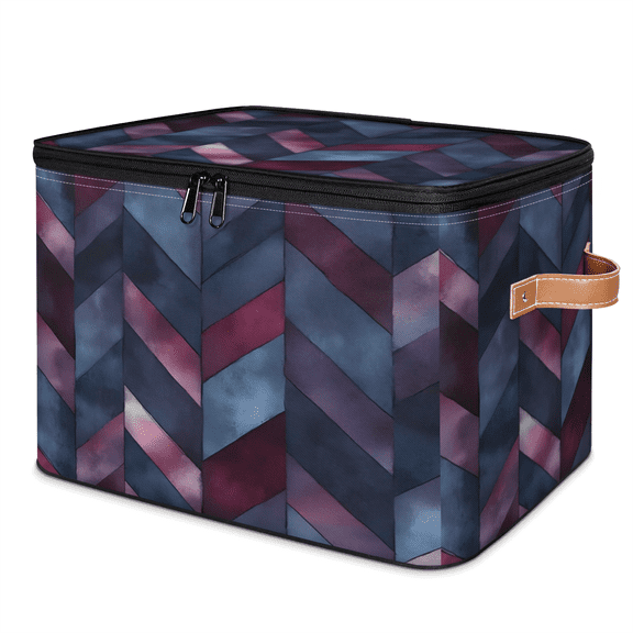 CURLYOOT Rustic Wooden Storage Bins with Zipper Lid Fabric Storage Baskets Boxes Geometric Washable Foldable Clothes Organizer Container with Leather Handles for Shelves Closet
