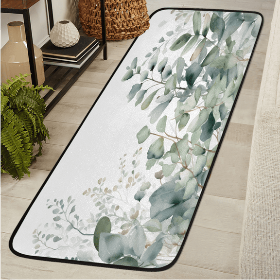 CURLYOOT Sage Green Eucalyptus Runner Rug 2'x6' Washable Kitchen Runner Rug Indoor Non Slip Laundry Rugs Floor Carpet for Hallway Kitchen Entryway Bedroom Living Room