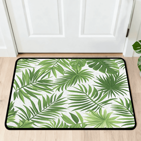 CURLYOOT Sage Green Front Door Mat, Washable Non-Slip Tropical Leaves Palm Leaf Door Mat, Indoor Outdoor Floor Mats Absorbent Welcome Doormat for Entrance 20" x 30"