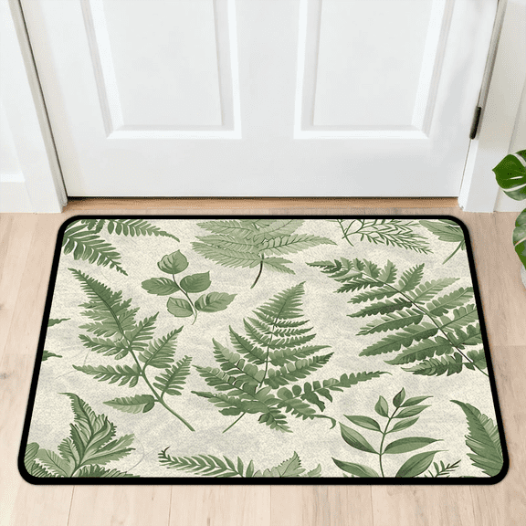 CURLYOOT Sage Green Leaves Botanical Front Door Mat, Washable Non-Slip Door Mat, Indoor Outdoor Floor Mats Absorbent Welcome Doormat for Entrance 20" x 30"