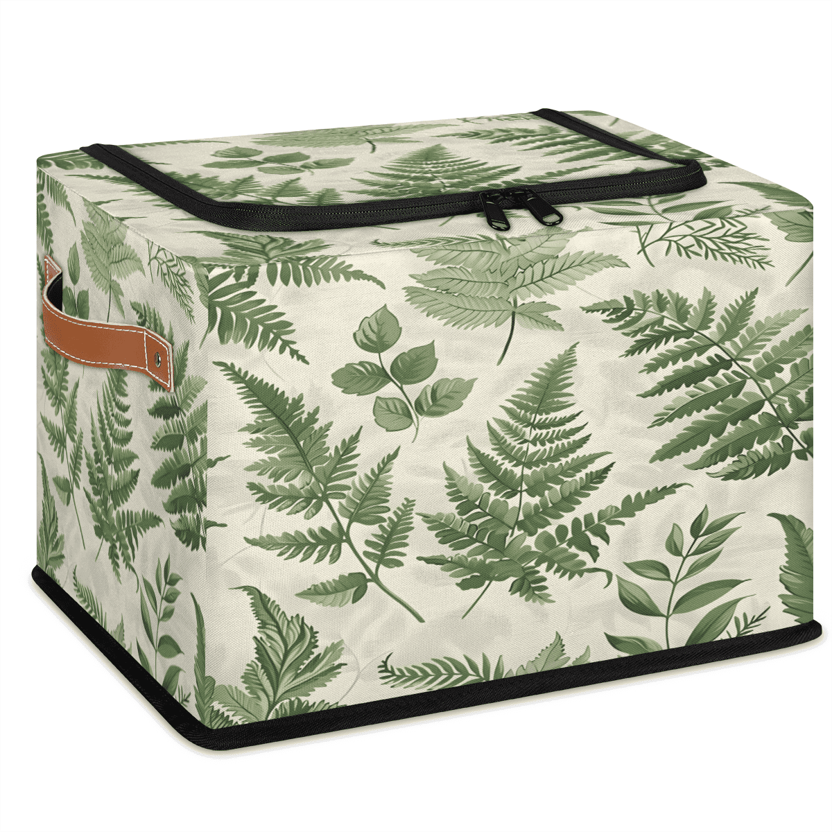 CURLYOOT Sage Green Leaves Botanical Storage Bin With Zipper Lid ...