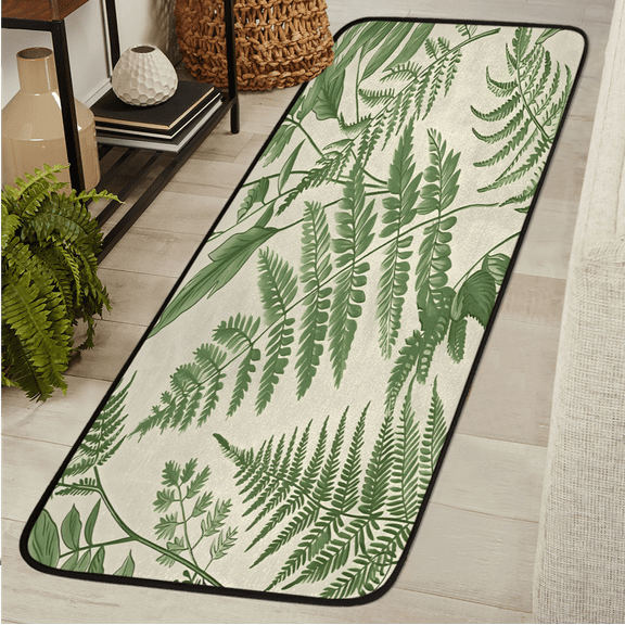 CURLYOOT Sage Green Leaves Plant Runner Rug 2'x6' Washable Kitchen Runner Rug Indoor Non Slip Laundry Rugs Floor Carpet for Hallway Kitchen Entryway Bedroom Living Room