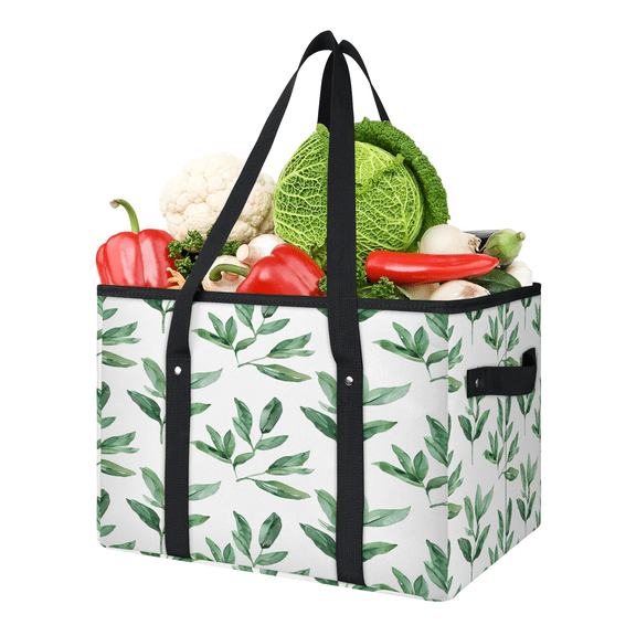 CURLYOOT Sage Green Reusable Grocery Bag, Large Foldable Grocery Totes Shopping Bag for Groceries, Spring Leaves Shopping Bags with Handles for Kitchen Trunk Picnic