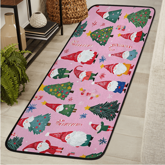 CURLYOOT Santa Claus Runner Rug 2'x6' Washable Kitchen Runner Rug Indoor Non Slip Laundry Rugs Pink Christmas Floor Carpet for Hallway Kitchen Entryway Bedroom Living Room