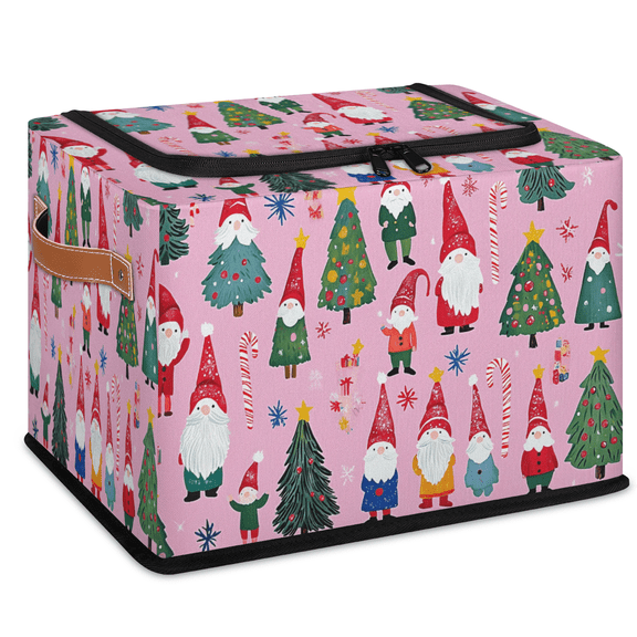 CURLYOOT Santa Claus Storage Bin with Zipper Lid Foldable Storage Basket Box Pink Christmas Clothes Organizer Container for Closet, Shelf, Bedroom, Home Decor