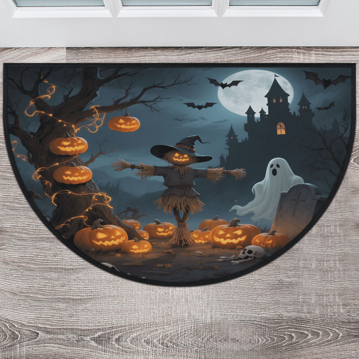 CURLYOOT Scarecrow Ghost Half Round Door Mat, Indoor Outdoor Entrance ...