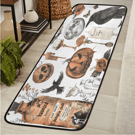 CURLYOOT Scary Festival Themed Runner Rug 2'x6' Washable Kitchen Runner Rug Indoor Non Slip Laundry Rugs Floor Carpet for Hallway Kitchen Entryway Bedroom Living Room